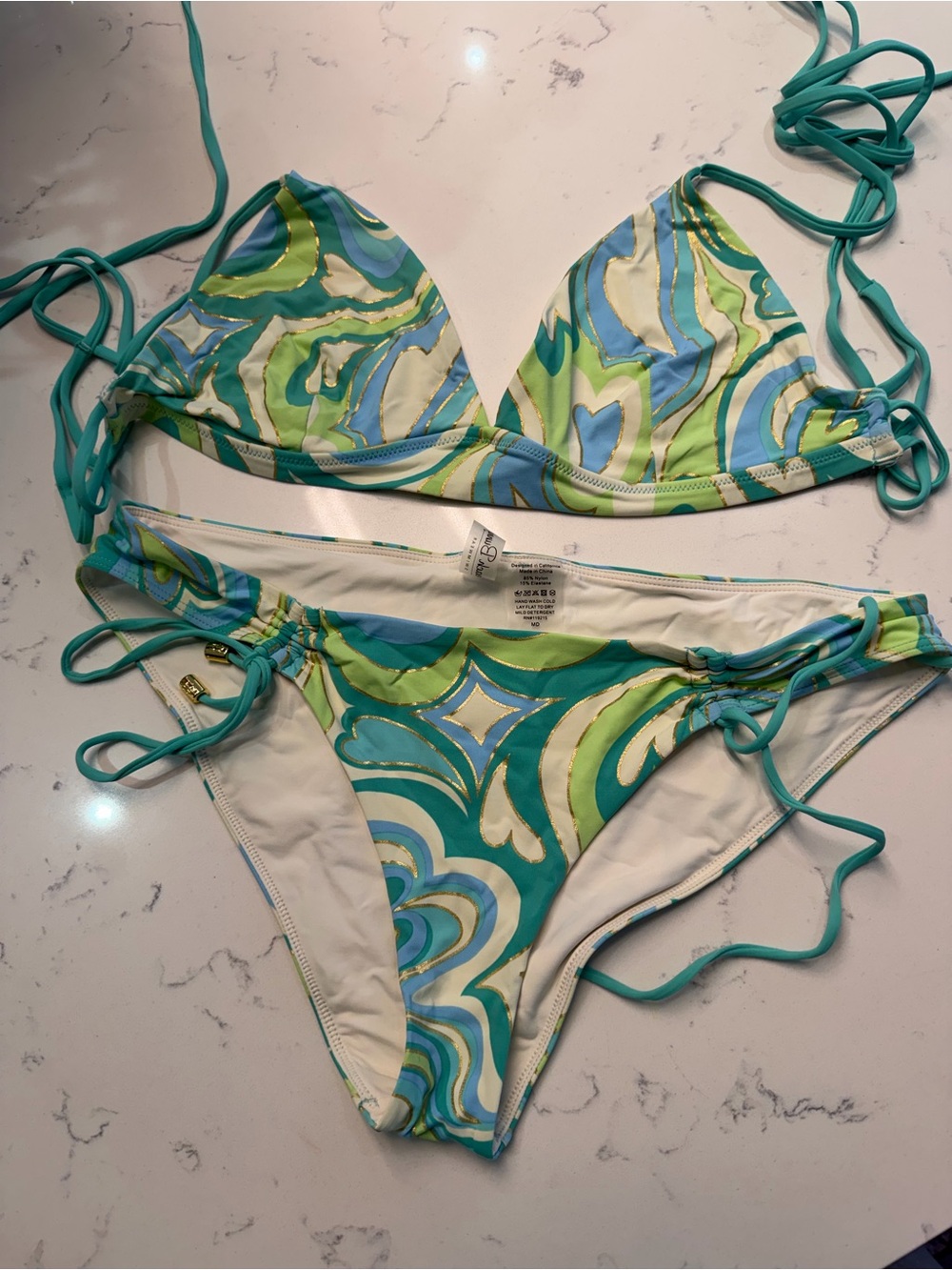 Beach Bunny Teal, Green & Blue Swirl String Bikini